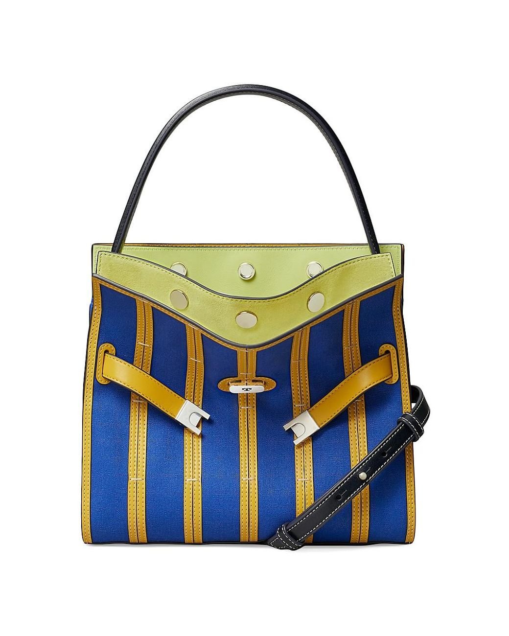 Tory Burch Small Lee Radziwill Canvas & Leather Double Bag in Blue