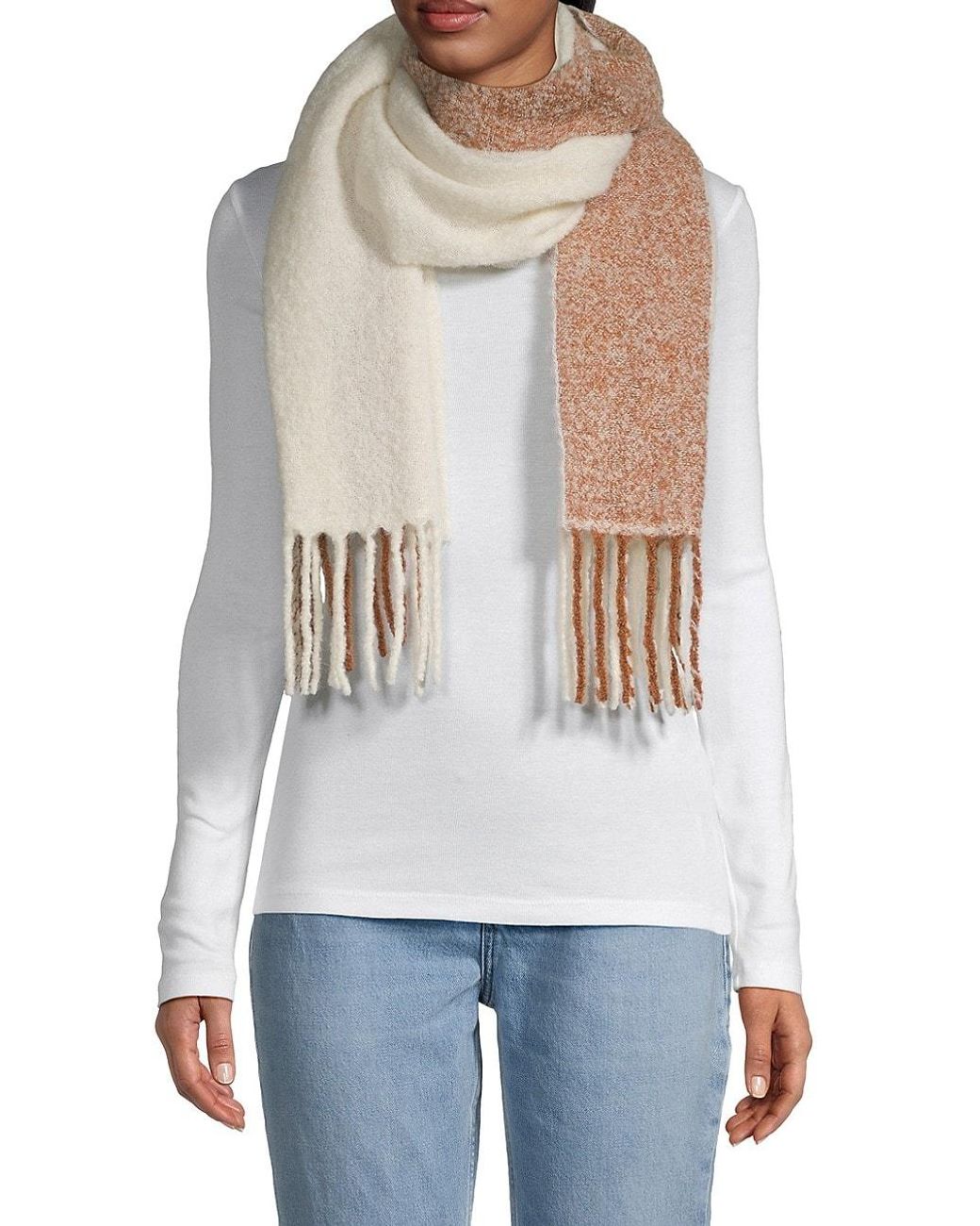 Saks Fifth Avenue Collection Oversized Striped Fuzzy Scarf in White Lyst