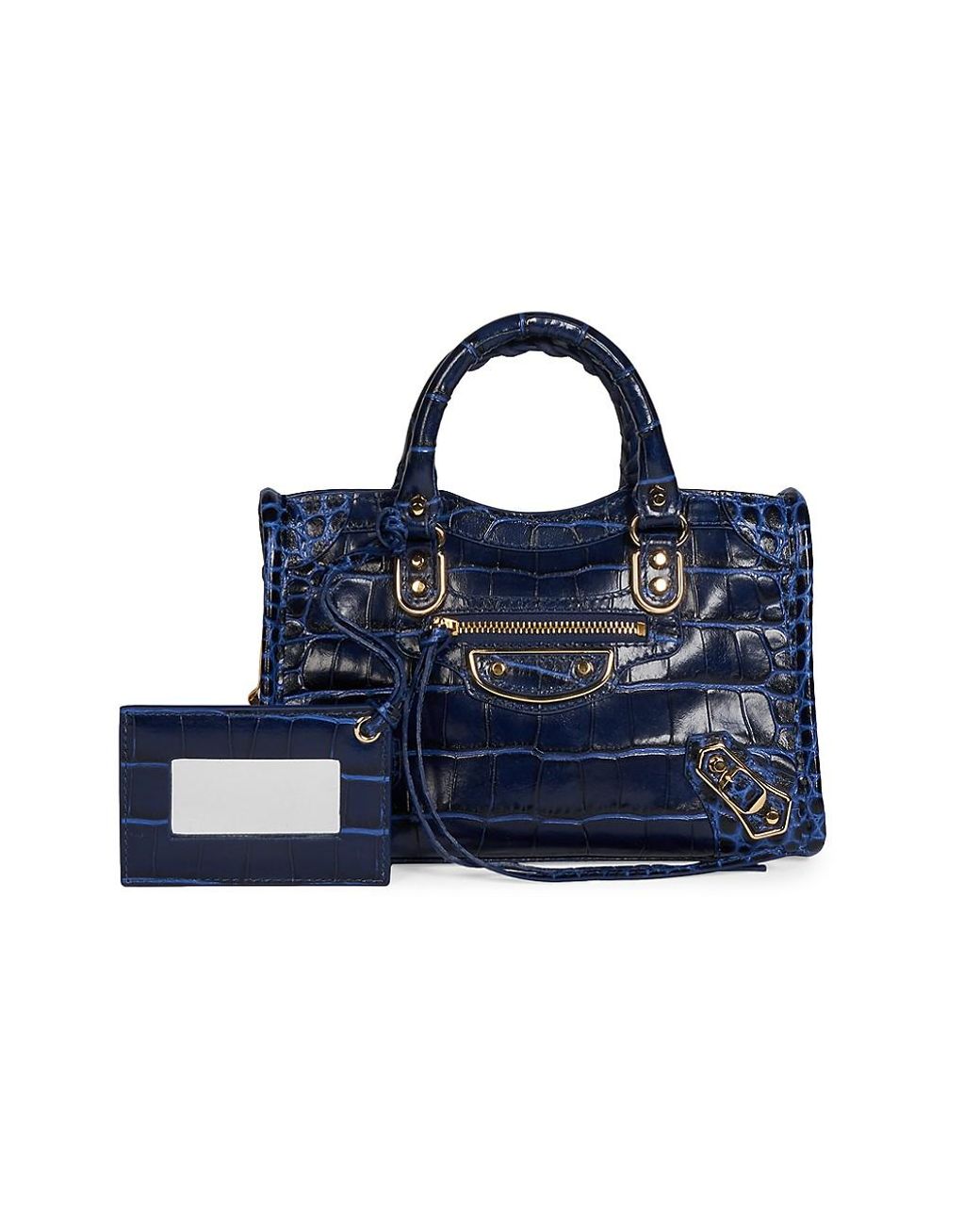 Balenciaga Small City Croc-embossed Leather Satchel in Navy 
