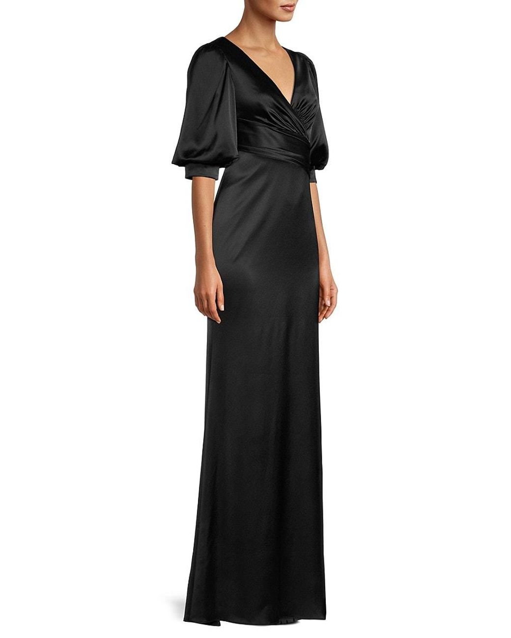 Aidan Mattox Puff-sleeve Satin Gown in 