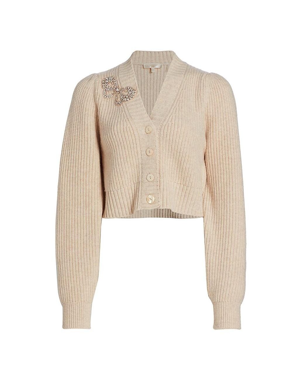 LoveShackFancy Wool Larsa Bow Cropped Cardigan in Natural Lyst
