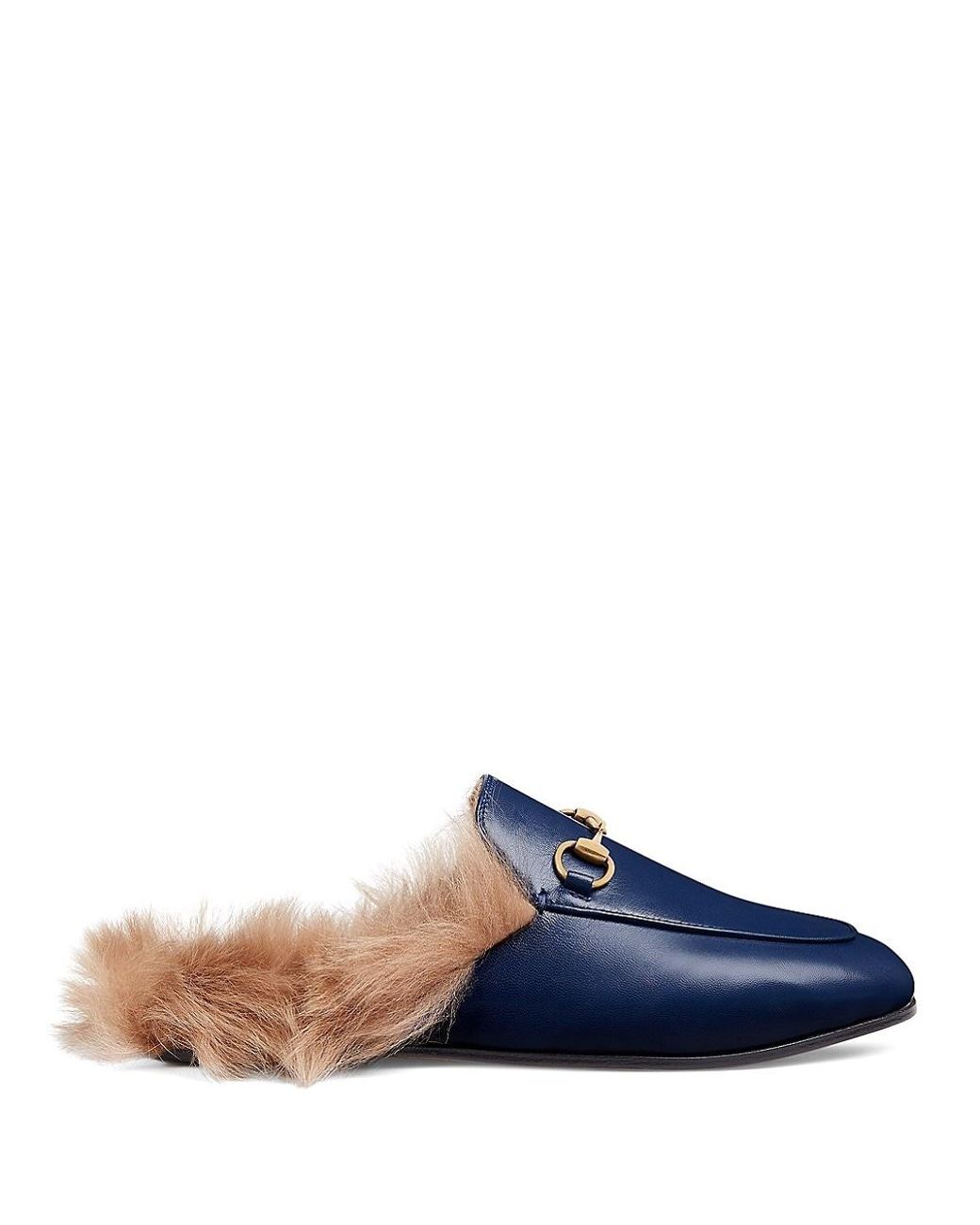 Gucci Princetown Leather Loafers With Fur in Blue | Lyst
