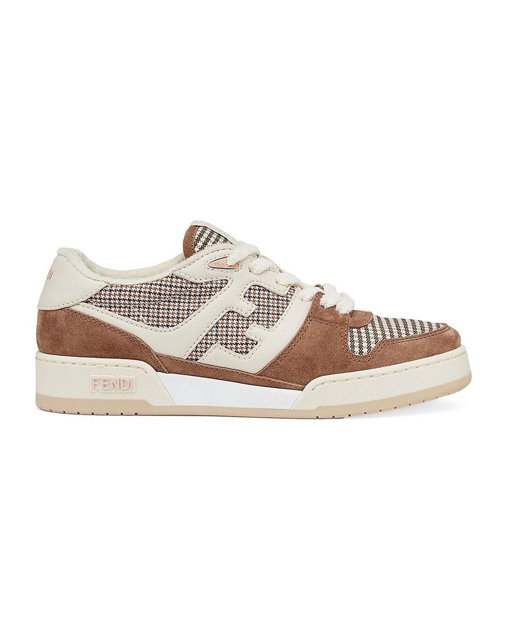 Fendi Match Houndstooth & Suede Low-top Sneakers in Brown | Lyst