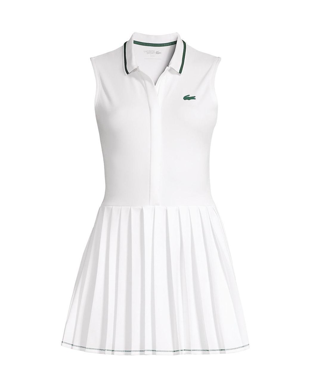 Lacoste Synthetic Sleeveless Polo Pleated Tennis Dress in White Green