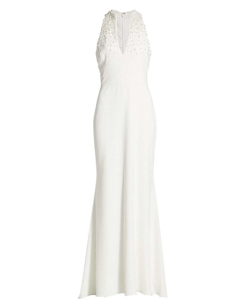 Badgley Mischka Faux Pearl-embellished Crepe Gown in White | Lyst