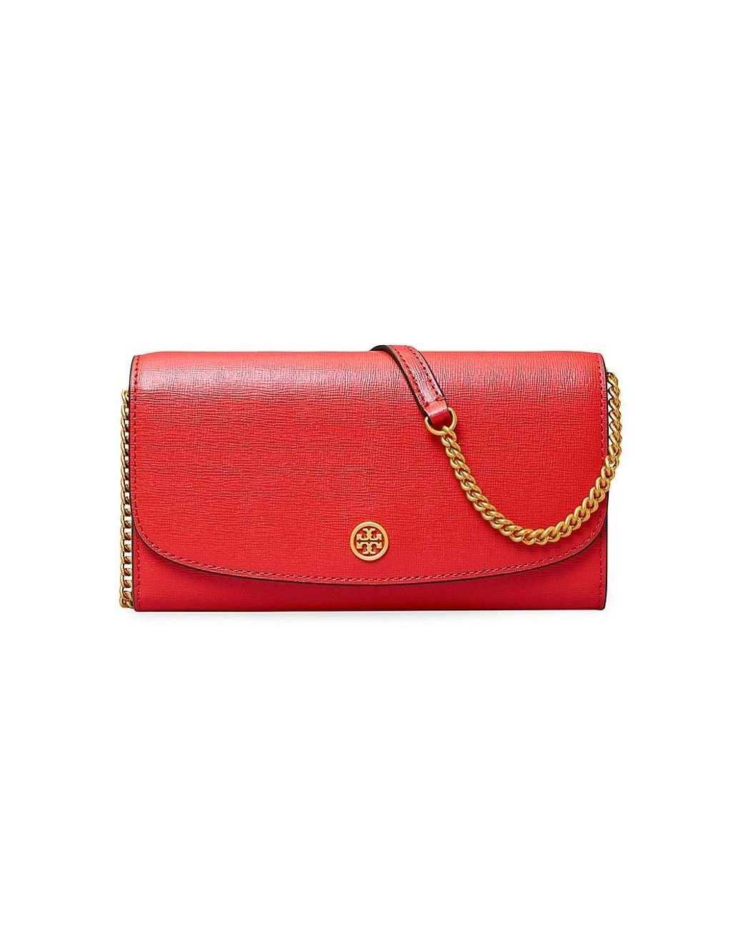 Tory Burch Robinson Leather Wallet-on-chain in Red | Lyst