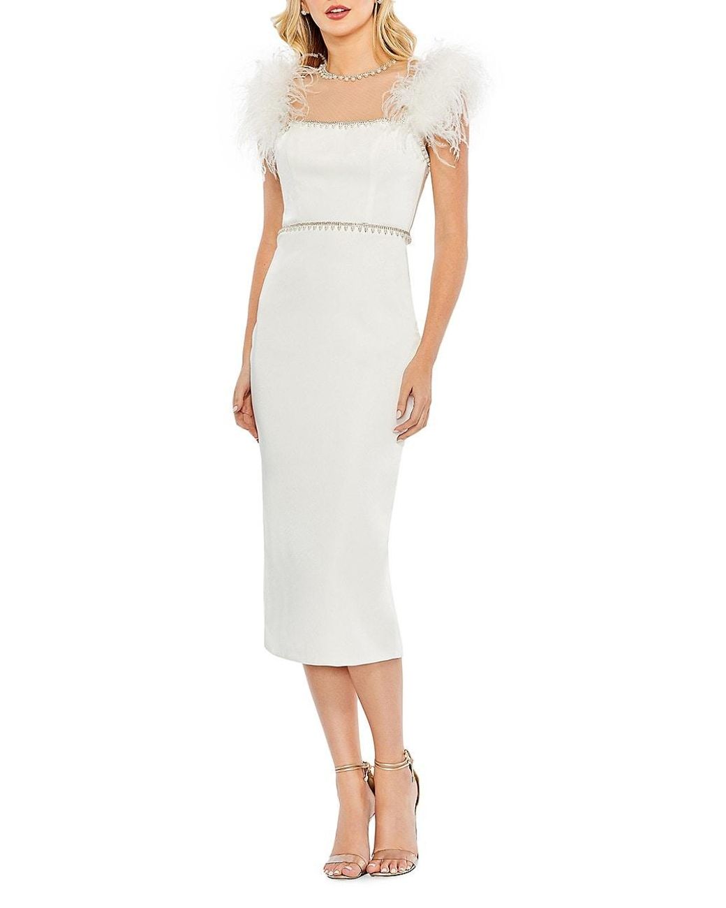 Mac Duggal Feather & Pearlembellished Mididress in White Lyst