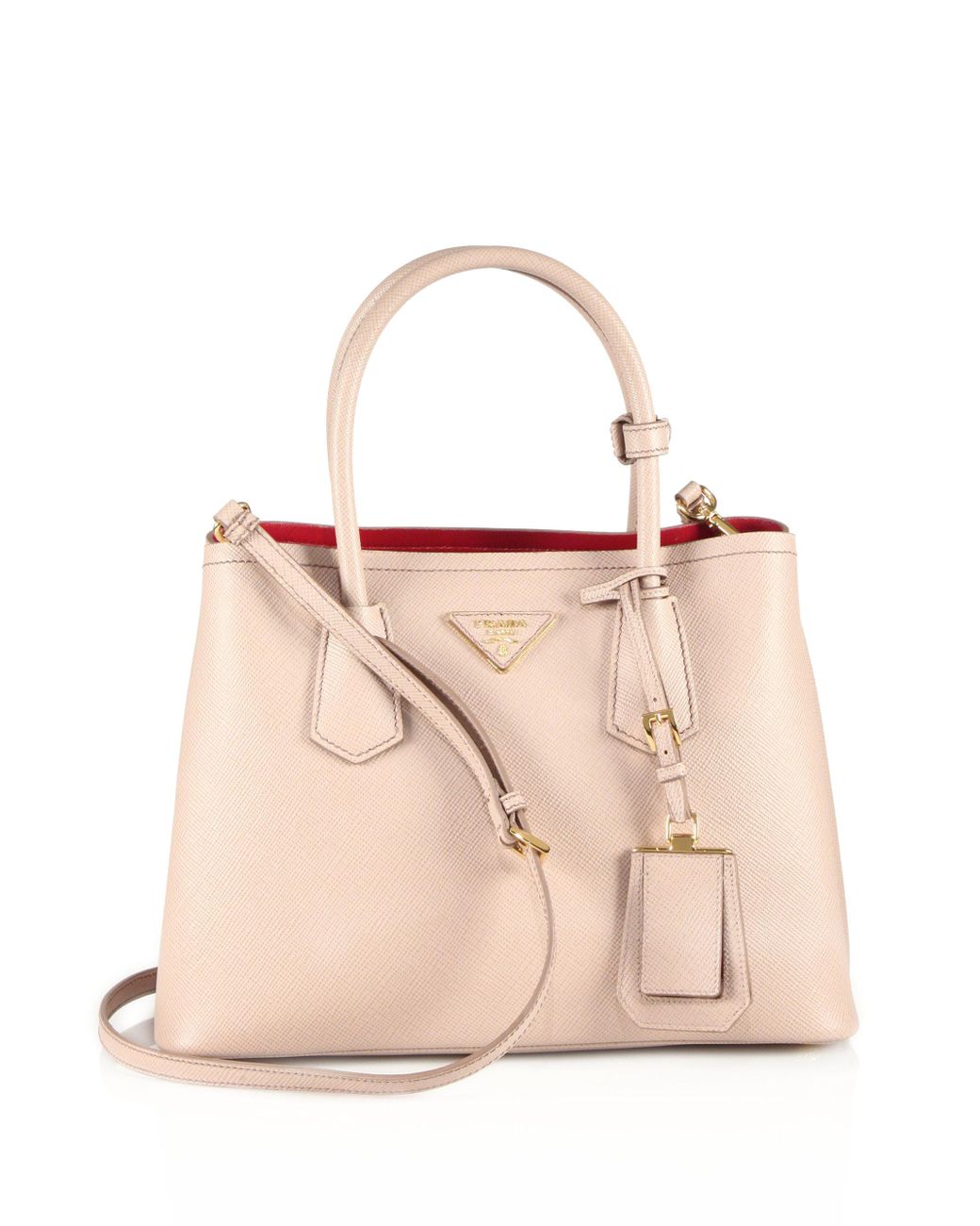 Prada Saffiano Cuir Small Double Bag in Natural | Lyst
