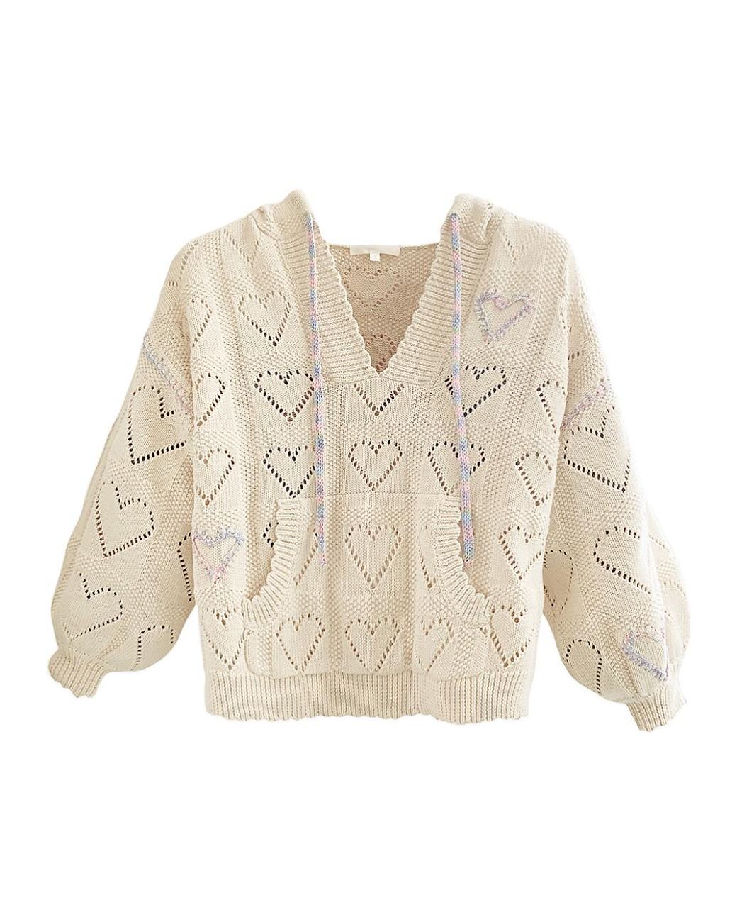 LoveShackFancy Meara Heart Crochet Hoodie in Natural | Lyst