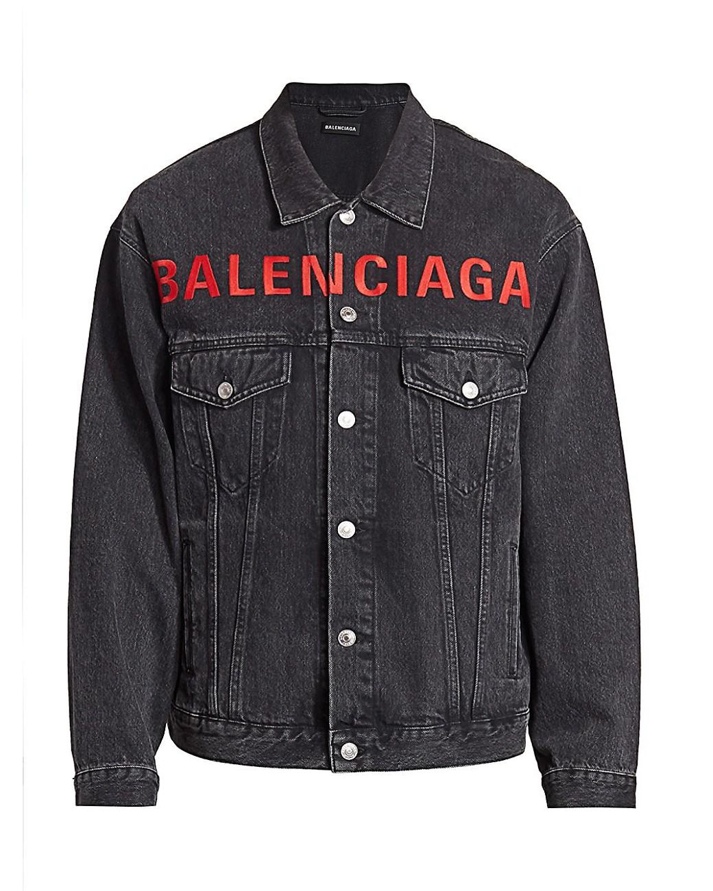 Balenciaga Embroidered Logo Denim Jacket in Black for Men - Save 18% - Lyst