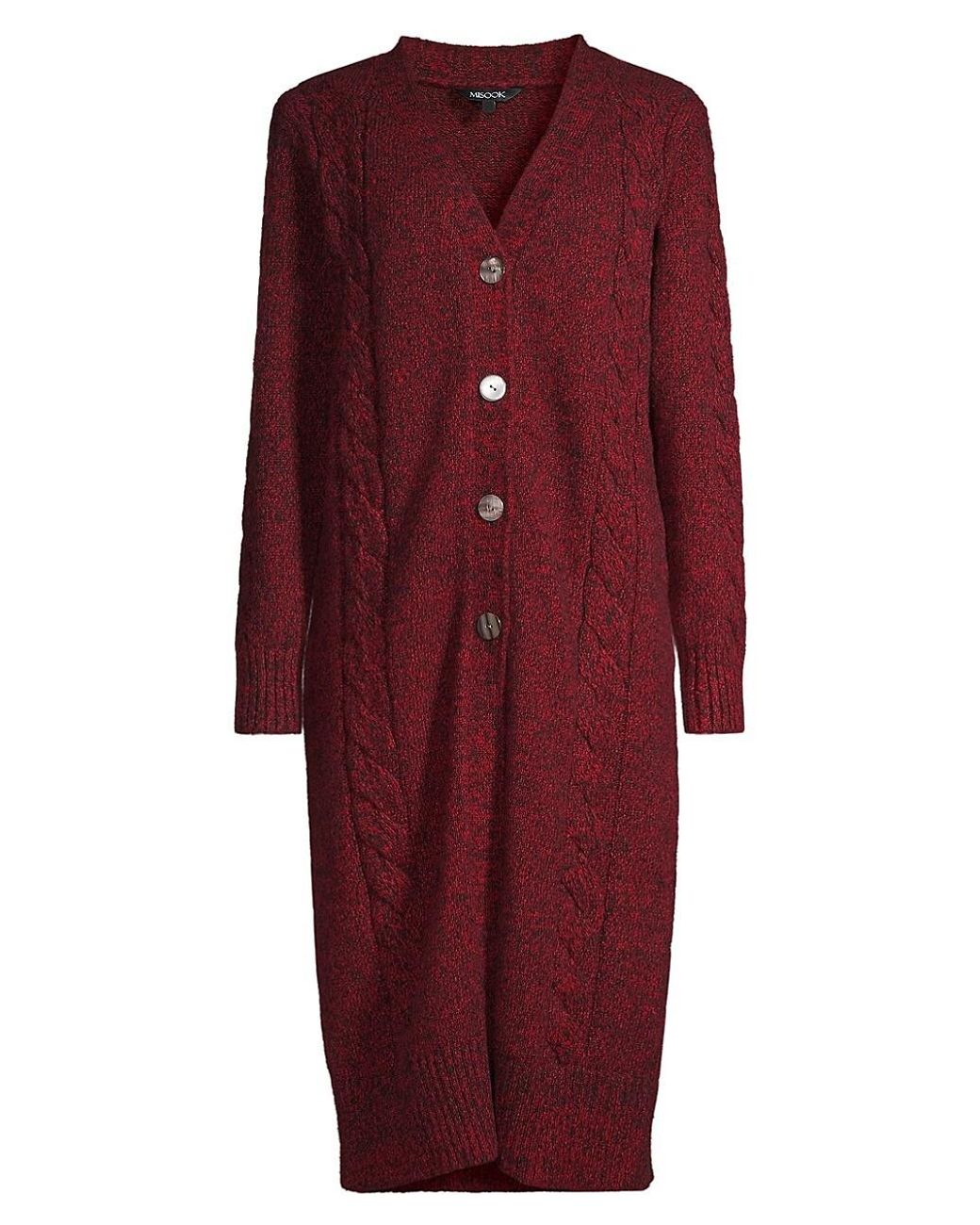 Misook Cozy Cable-knit Duster Cardigan in Red | Lyst