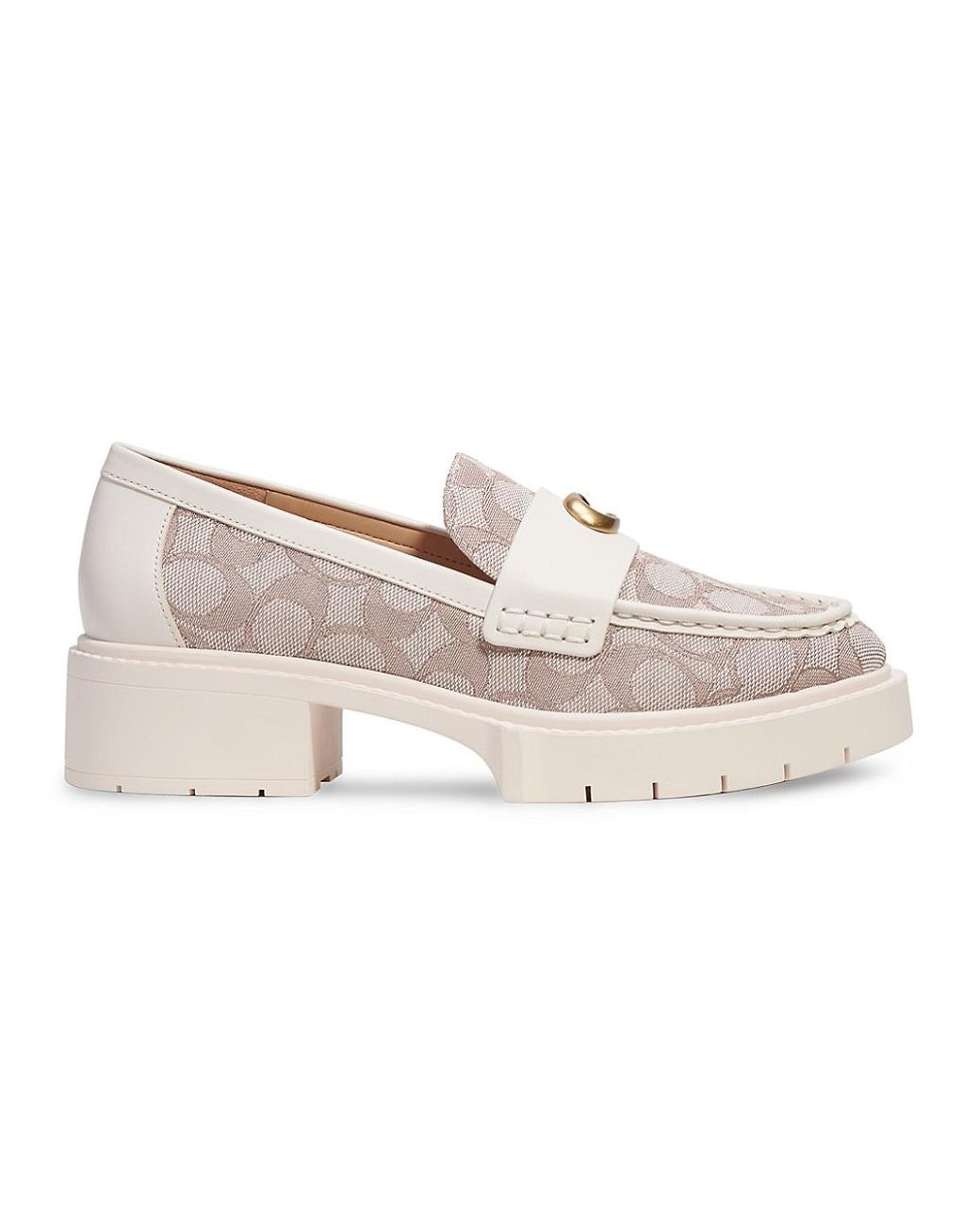 COACH Leah 44mm Jacquard & Leather Lug-sole Loafers in Natural | Lyst
