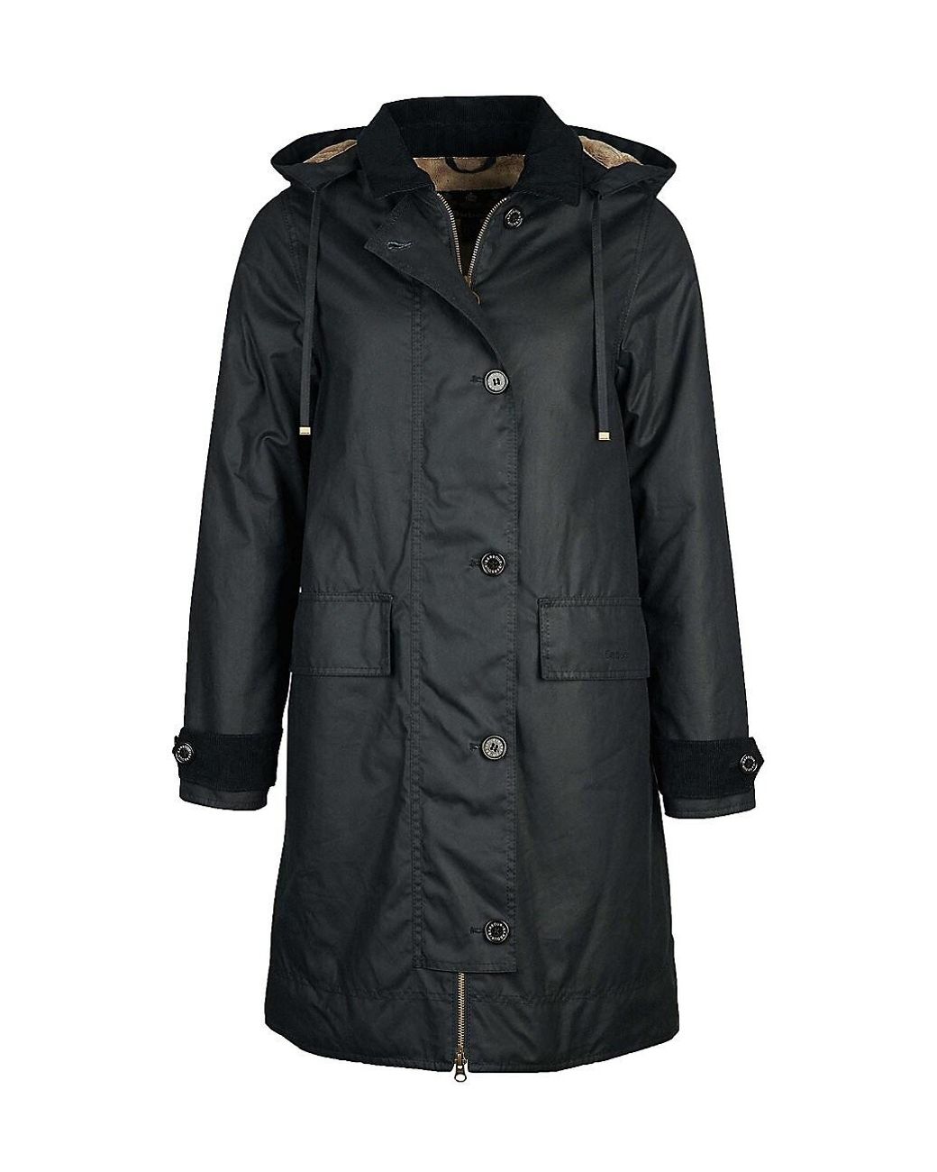 Barbour Cotton Baddesley Hooded Waxed Long Raincoat in Navy Natural (Blue)  | Lyst