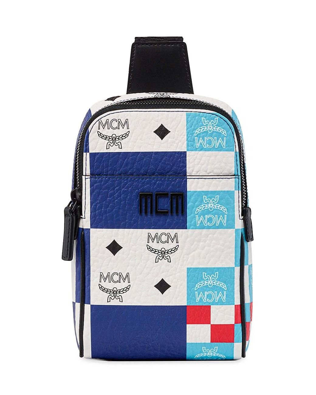 MCM Tech Logo Small Sling Bag in Blue for Men