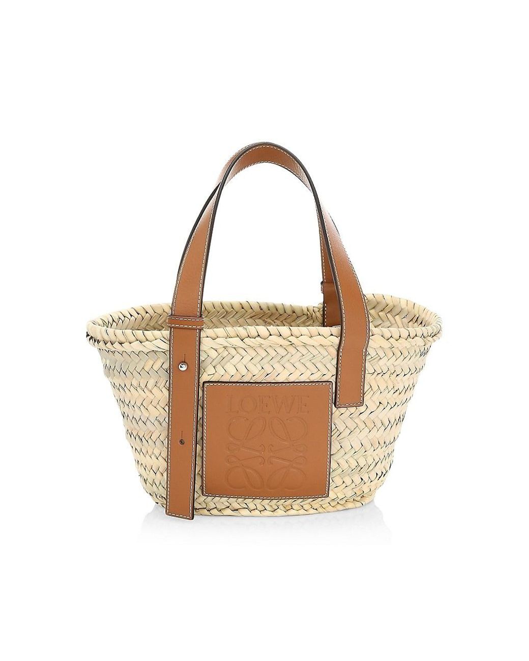 Loewe Mini Leather-trimmed Woven Basket Bag in Natural Tan (Brown) - Lyst