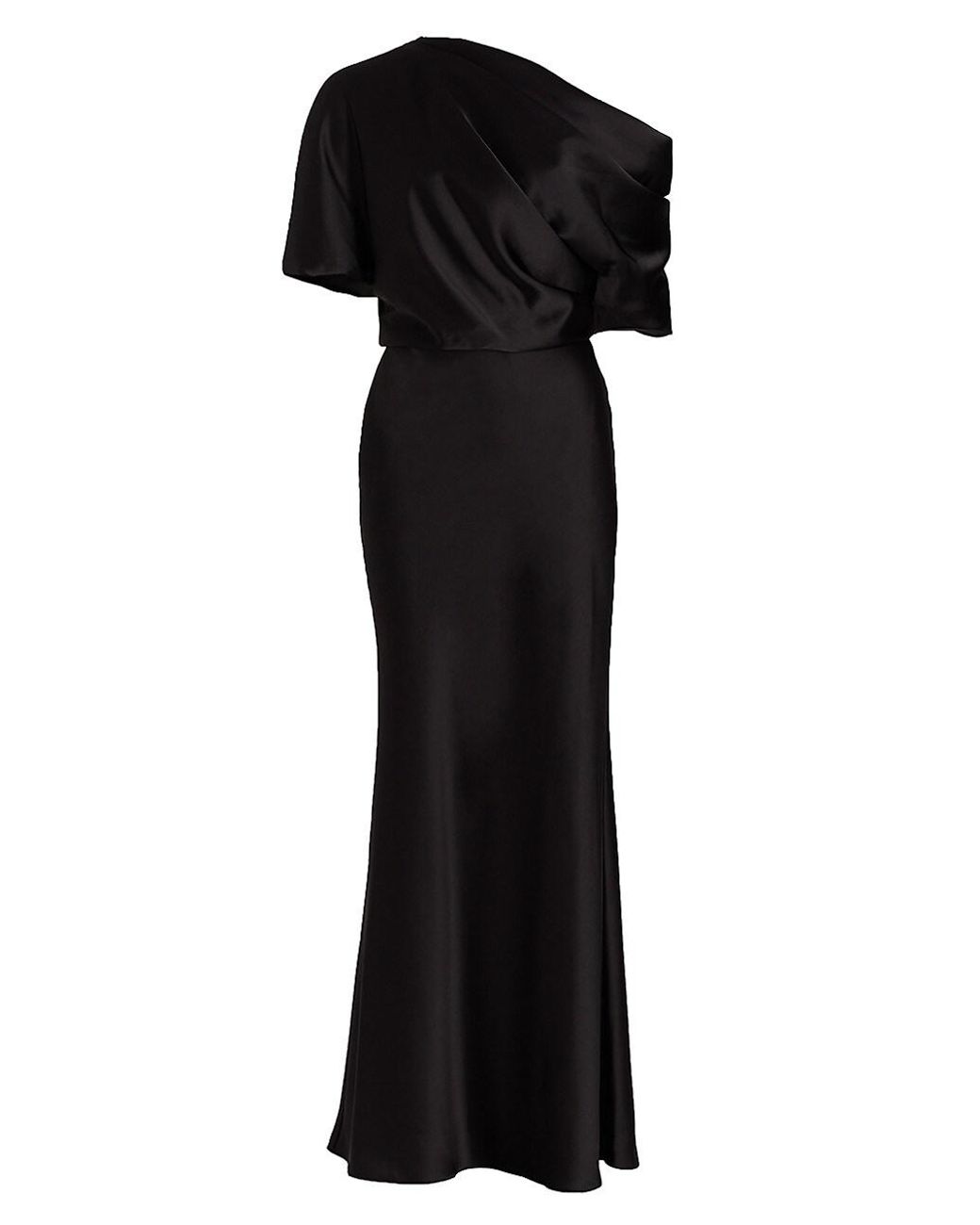 Amsale Satin One-shoulder Gown in Black | Lyst