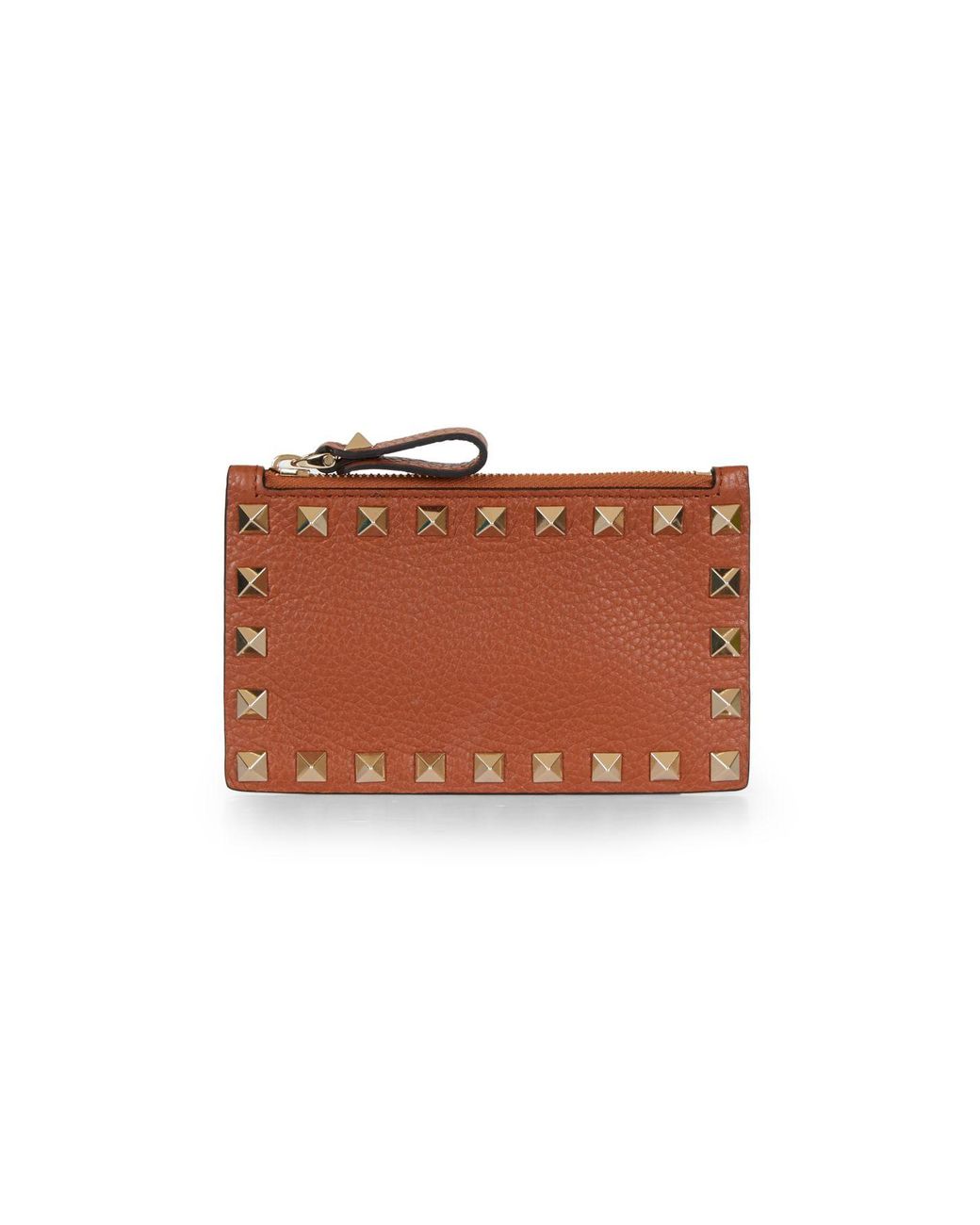 Valentino Garavani Rockstud Leather Zip Card Case in Brown Lyst