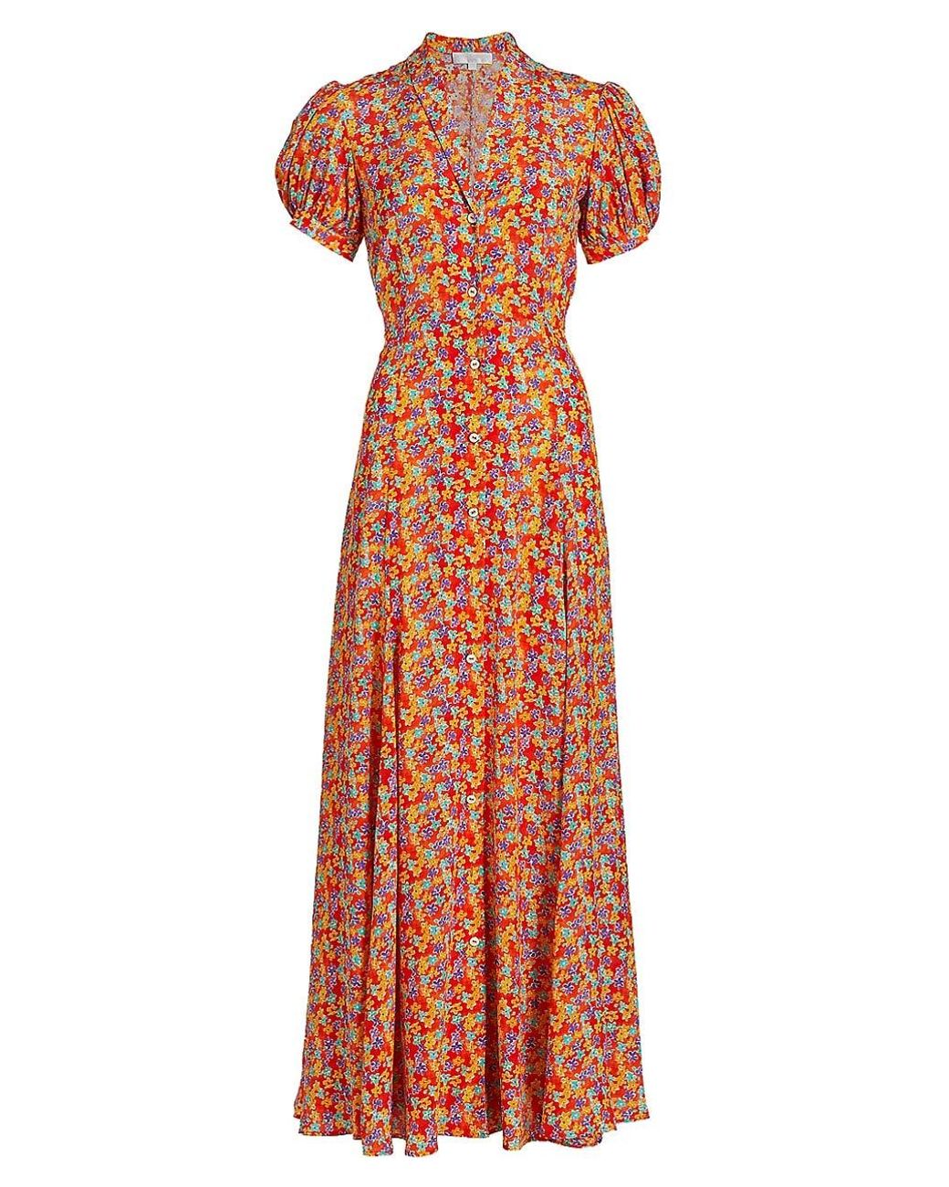 Caroline Constas Bel Silk Ditsy Floral Maxi Dress in Orange | Lyst