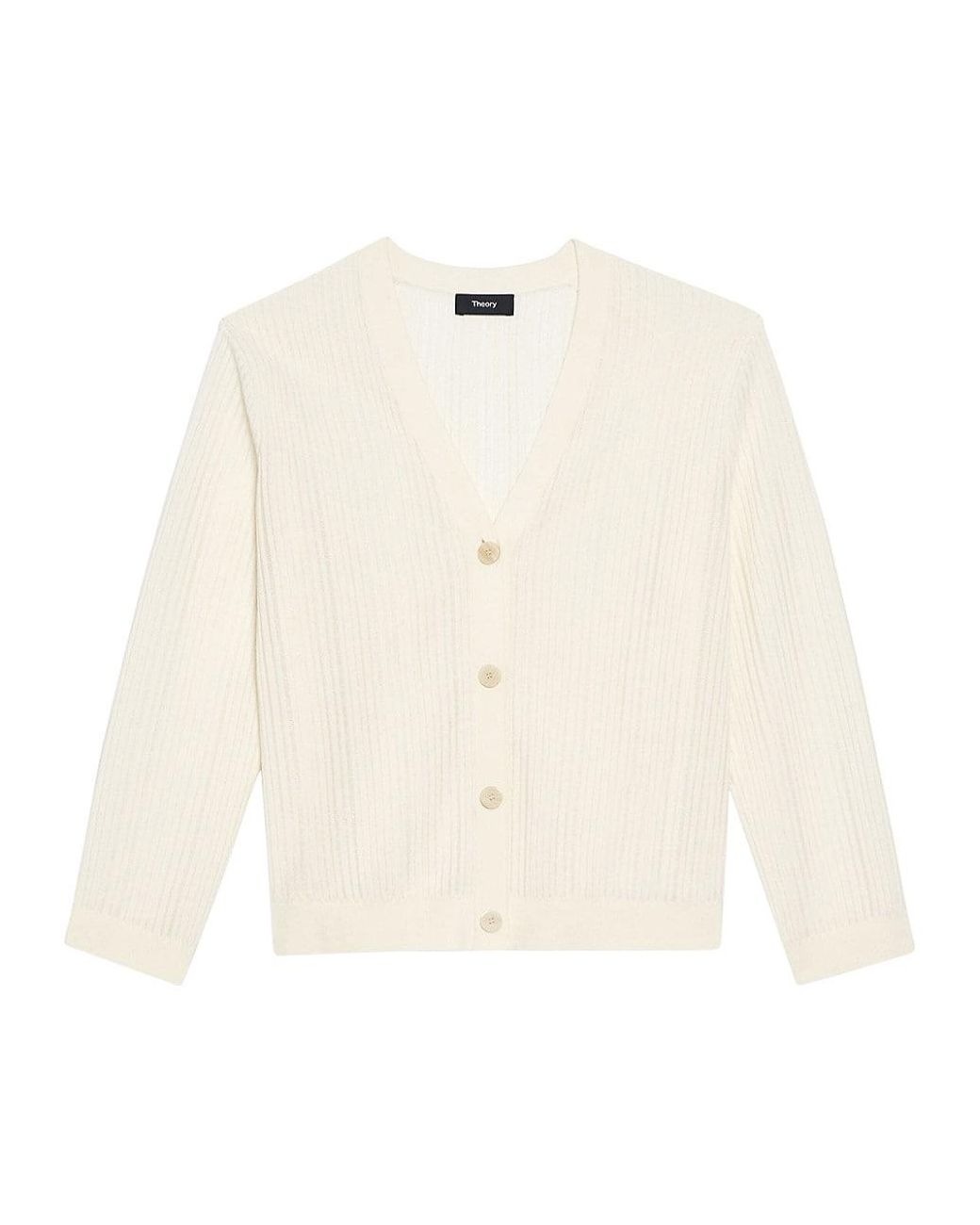 Theory Cotton Shrunken Cardigan in Natural | Lyst