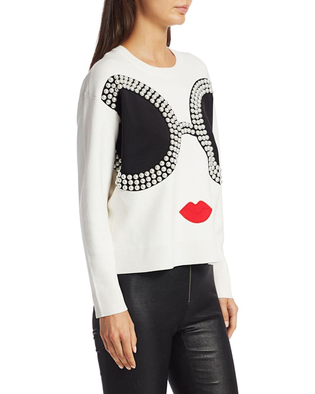 Alice + Olivia Gleeson Embellished Stace Face Pullover in White | Lyst