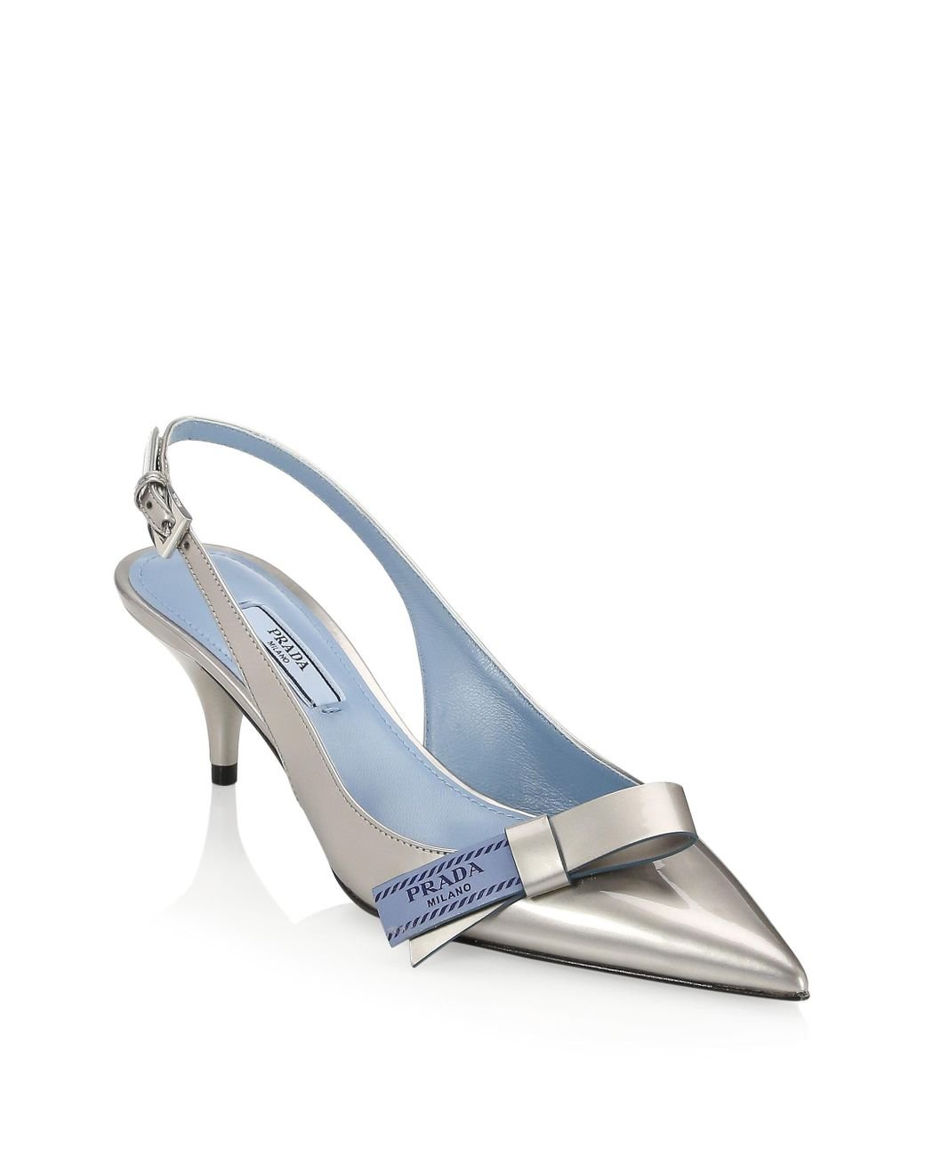 Prada Kitten Heel Leather Slingback Pumps in Metallic | Lyst