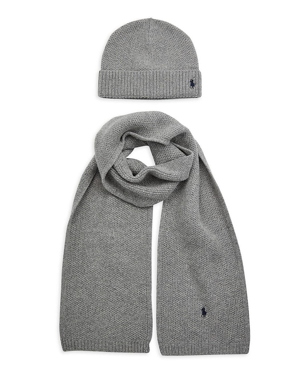 Polo Ralph Lauren 2-piece Textured Hat & Scarf Set in Gray for Men | Lyst