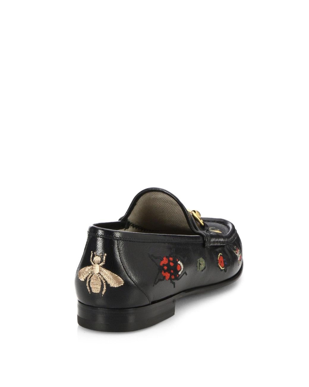Bonus Voor type Medewerker Gucci Roos Insect Motif Leather Moccasinloafers in Black | Lyst