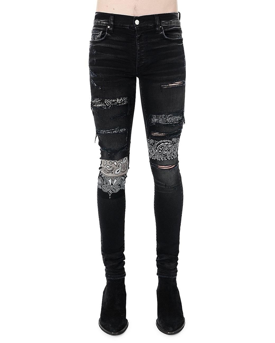 Amiri Vintage Bandana Art Patch Skinny Jeans in Black for Men Lyst