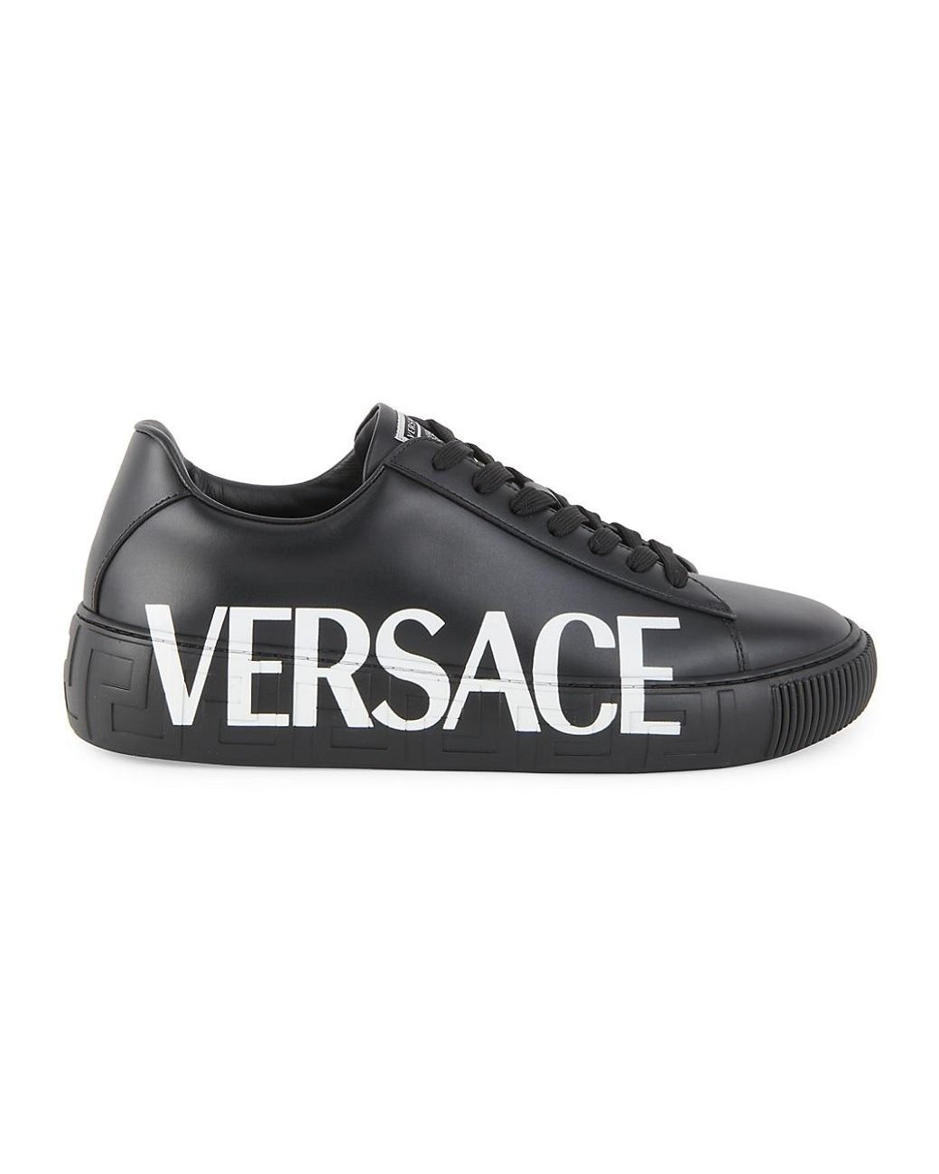 Versace La Greca Logo Leather Sneakers in Black for Men - Lyst
