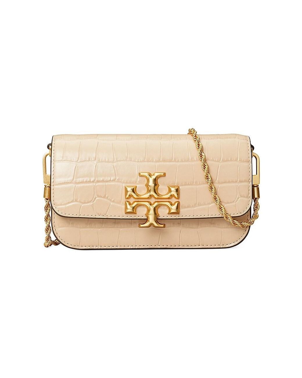 Tory Burch Eleanor Croc-embossed Leather Crossbody Phone Case in Natural |  Lyst
