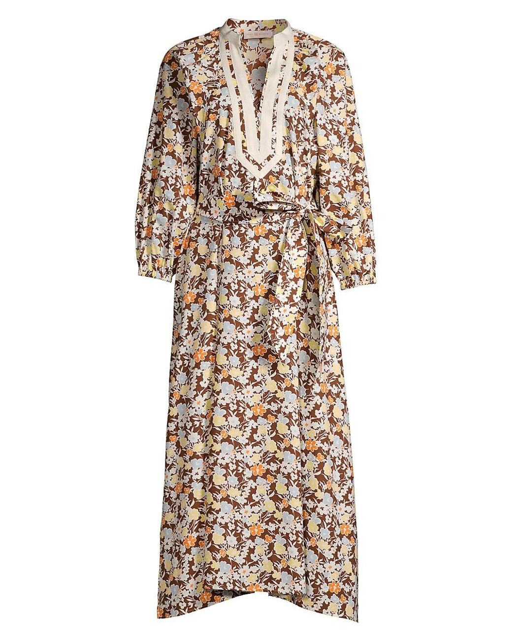 Tory Burch Cotton Floral Print Puff-sleeve Midi Dress - Lyst