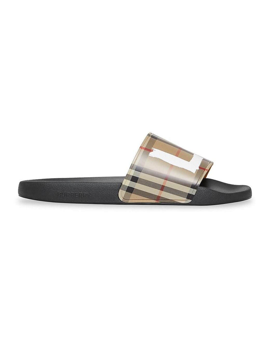 Burberry Love Print Vintage Check Pool Slides in Natural for Men Lyst