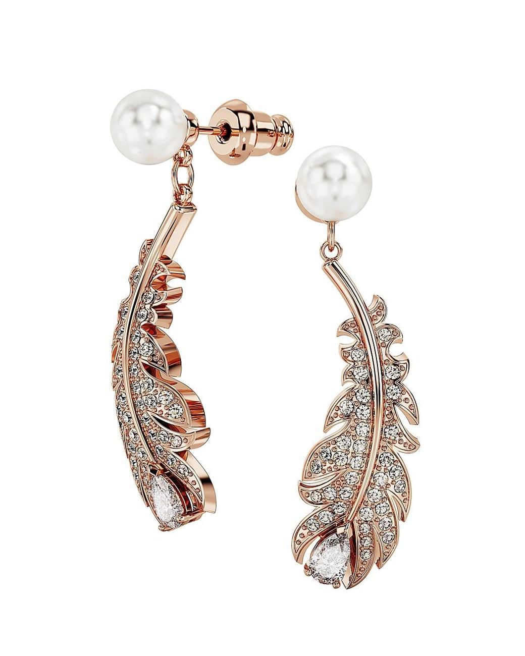 Swarovski Nice Rose Goldtone & Crystal Feather Drop Earrings in White | Lyst