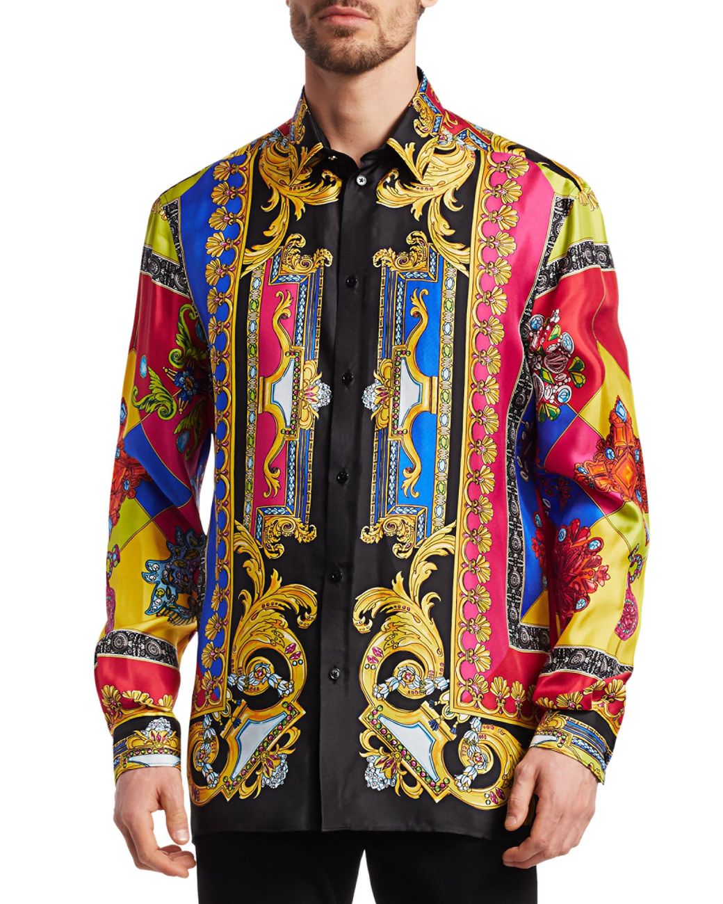 Versace Men's Multi Jewels Printed Long-sleeve Silk Shirt for Men | Lyst