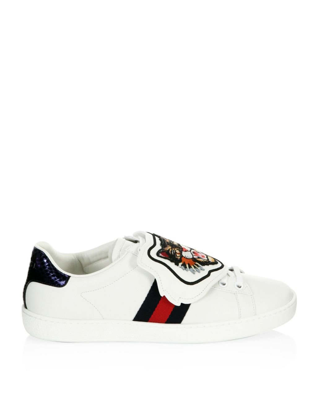 Gucci Leather New Ace Lion Patch Sneakers in White | Lyst