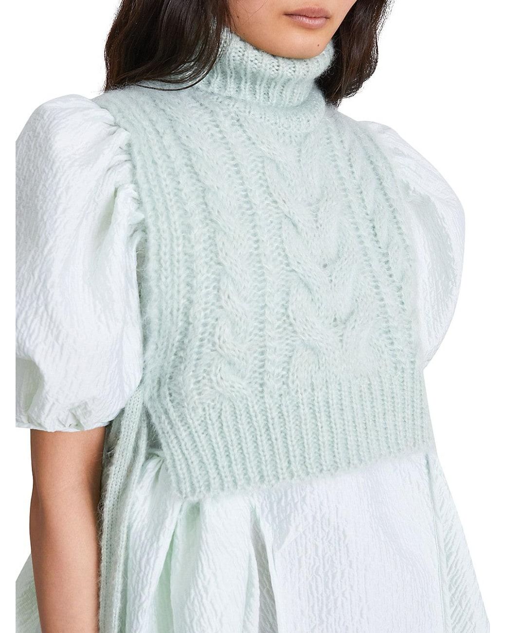 Cecilie Bahnsen Wool Knitted Bib Puff-sleeve Top in Mint Green (Blue ...