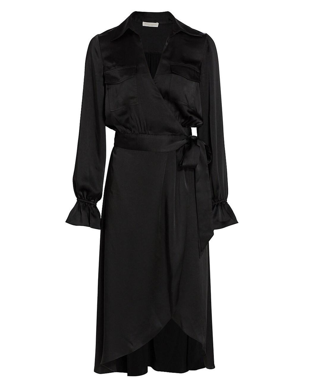 Ramy Brook Laney Satin Wrap Dress in Black | Lyst