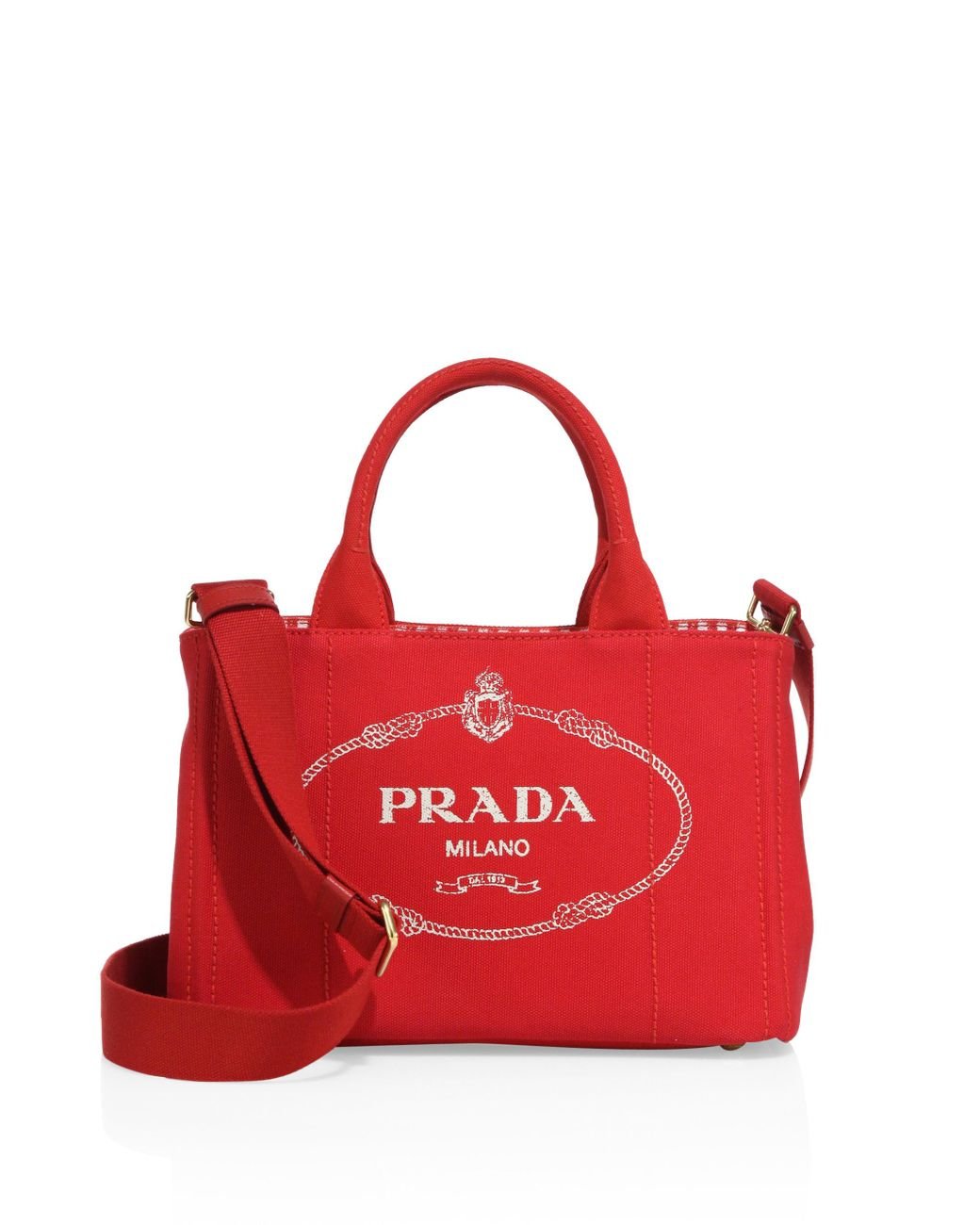 Prada Canapa Canvas Tote in Red | Lyst