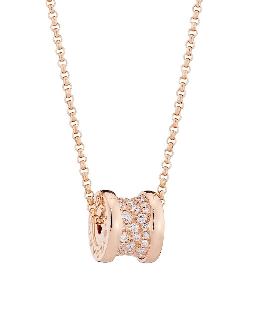 Bvlgari B Zero1 18k Rose Gold Pave Diamond Necklace In Metallic Lyst Bvlgari B Zero1 18k Rose Gold Pave Diamond Necklace In Metallic Lyst