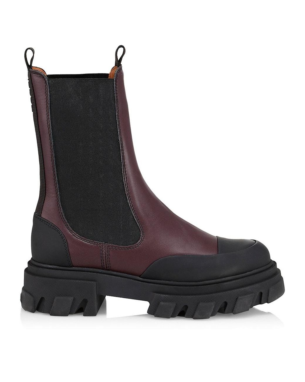 Ganni Cleated Leather Mid Chelsea Boots in Burgundy (Red) Lyst