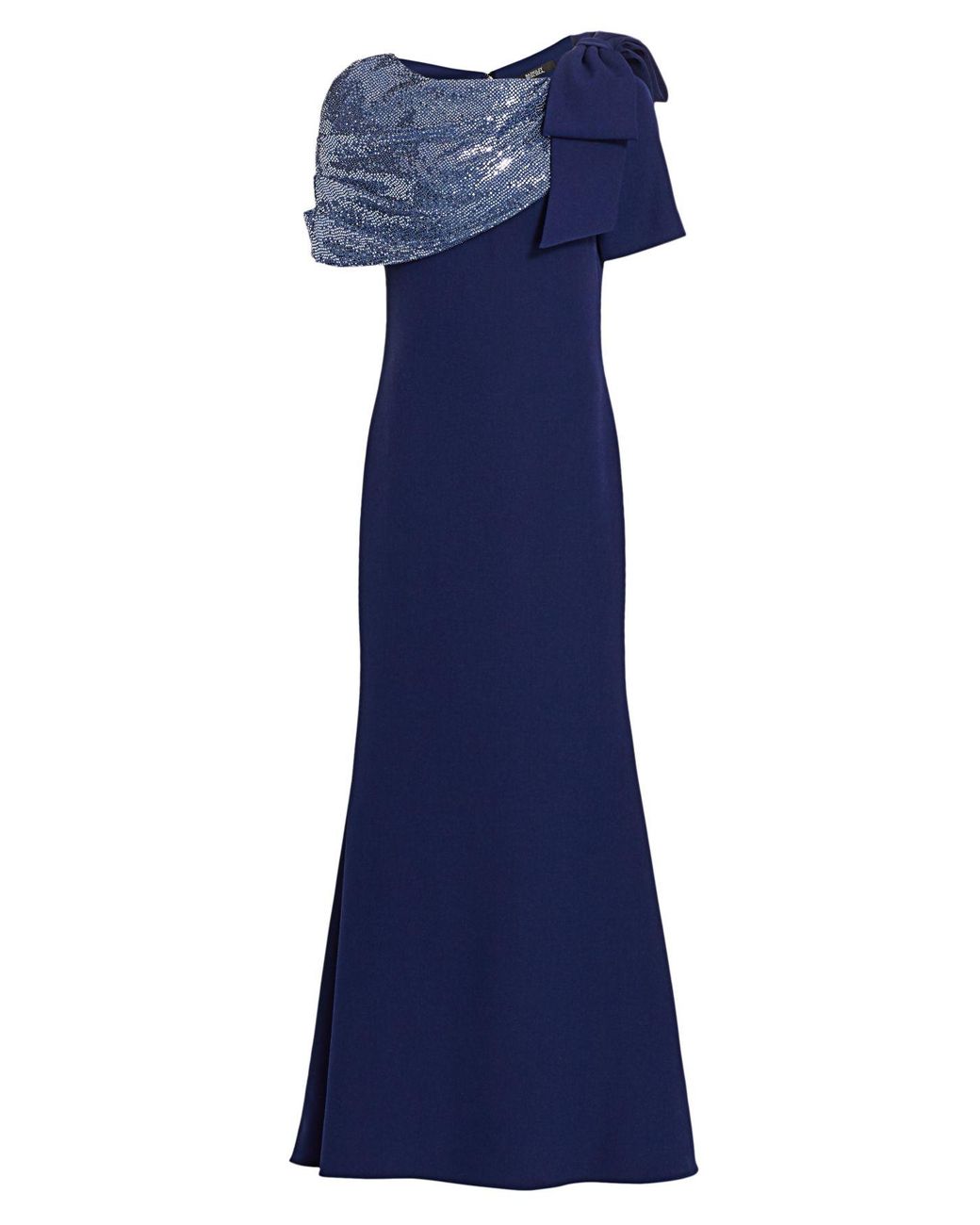 badgley mischka asymmetric draped sequin mermaid gown