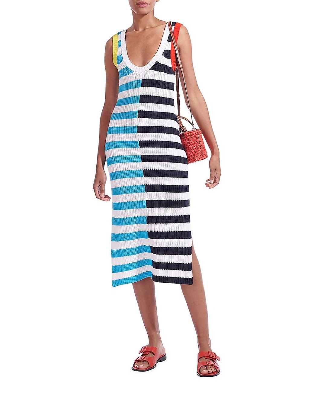 STAUD Seashore Striped Knit Midi-dress in Blue | Lyst