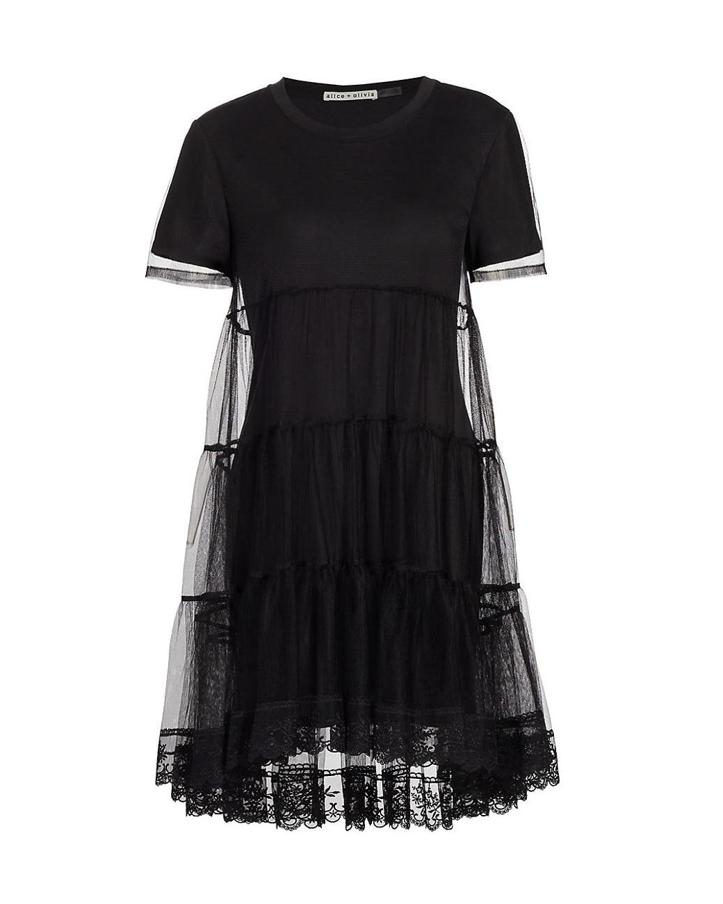 Alice + Olivia Embroidered Tulle & Jersey T-shirt Dress in Black | Lyst