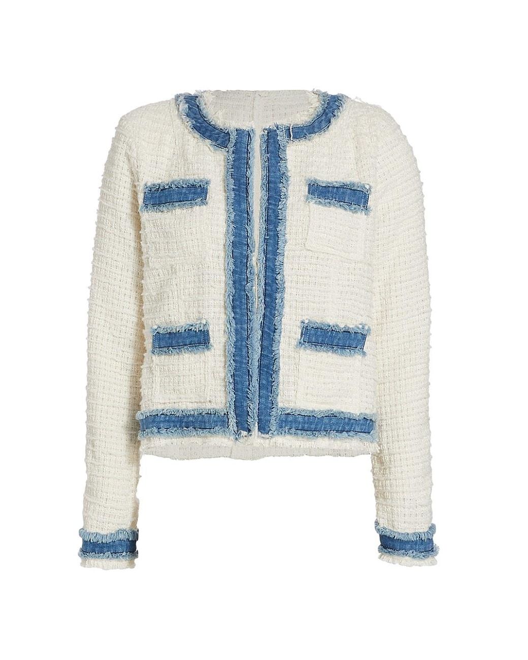 L'Agence Agnes Cropped Tweed & Denim Jacket in Blue | Lyst