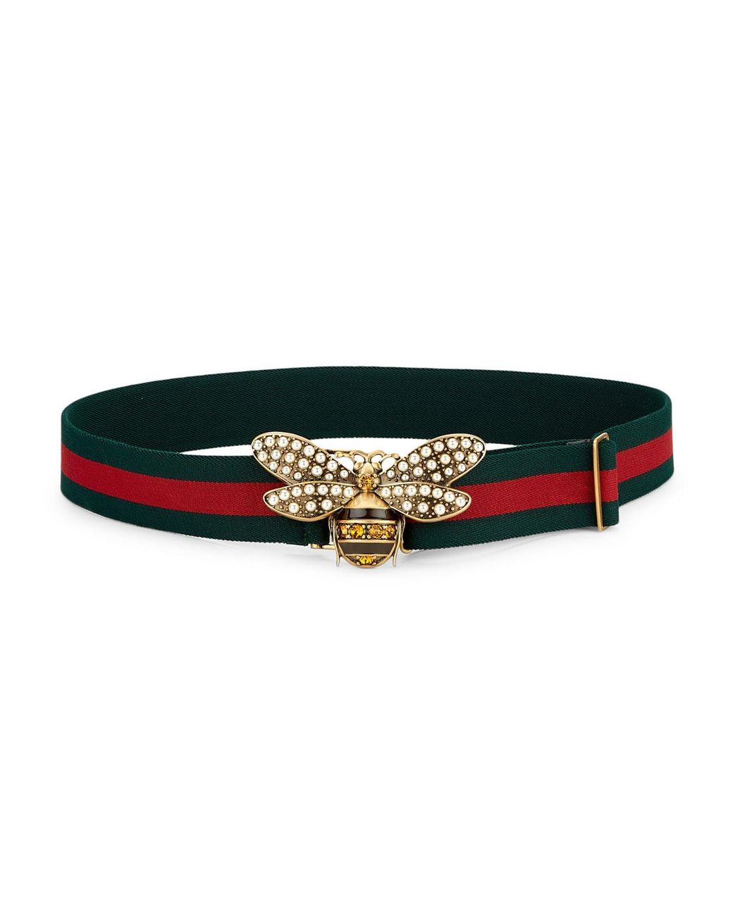 Gucci Pearly Bee Buckle Sylvie Web Belt in Green | Lyst