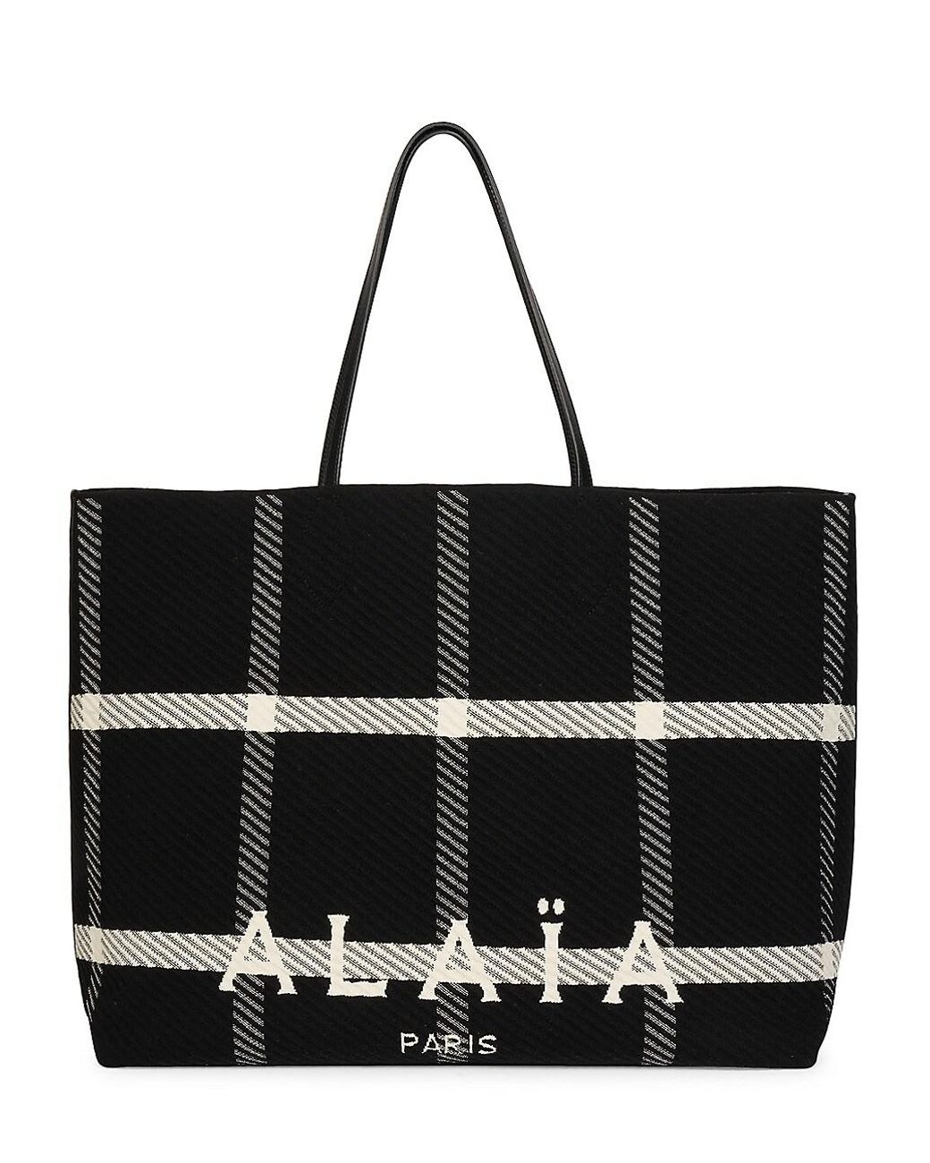 Alaïa Synthetic Check Logo Tote in Black | Lyst