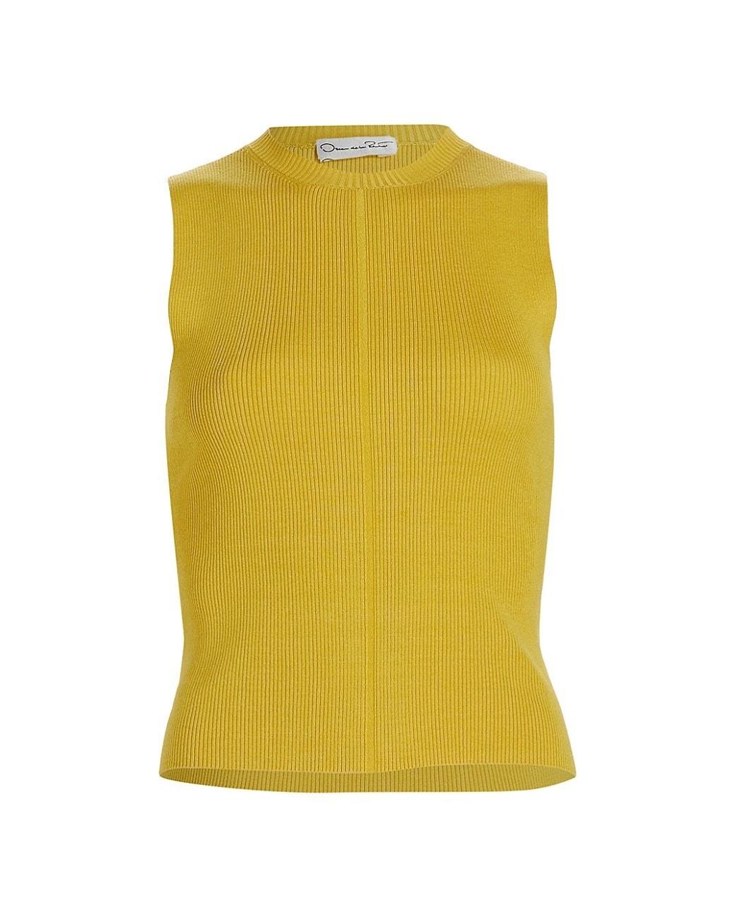 Oscar de la Renta Silk Ribbed-knit Pullover Tank in Yellow | Lyst