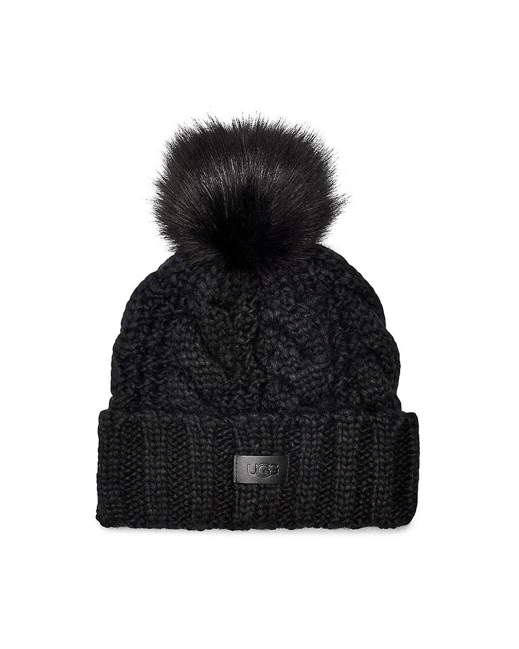 UGG Pom Cableknit Hat in Black Lyst
