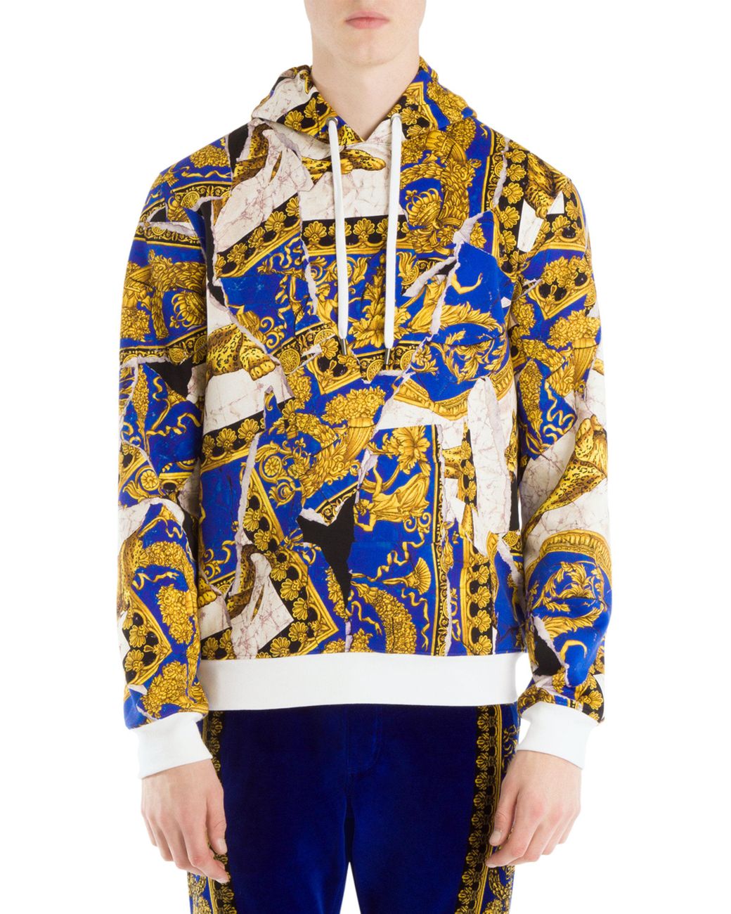 Versace Mixed Baroque Hoodie in Blue 