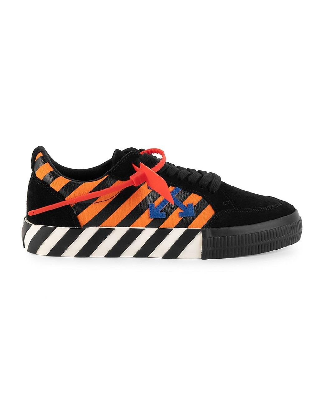 off white red blue and yellow shoes
